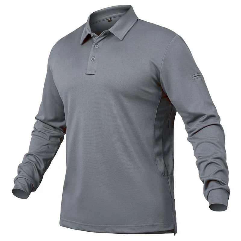 Men’s Lightweight Long Sleeve Polo Shirt — Performance Tactical Outdoor Hiking & Golf Shirt