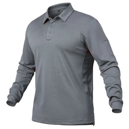 Men’s Lightweight Long Sleeve Polo Shirt — Performance Tactical Outdoor Hiking & Golf Shirt