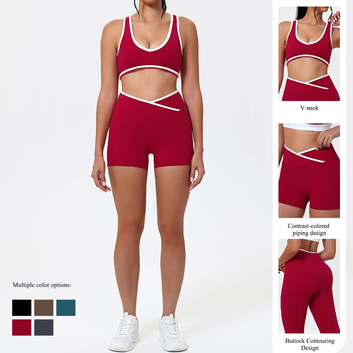 Women's 2-Piece Yoga Set – Color Block Sports Bra and Fitness Shorts Outfit for Summer Workout & Gym