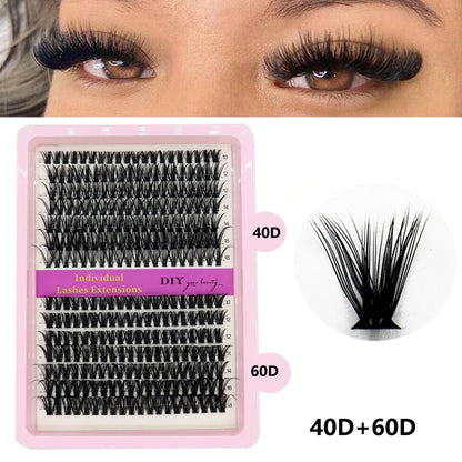 40D–100D Segmented Tufted Eyelashes – 14 Rows Mixed 10–16mm Black Matte DIY Grafted False Eyelash Extensions for Volume Makeup Look