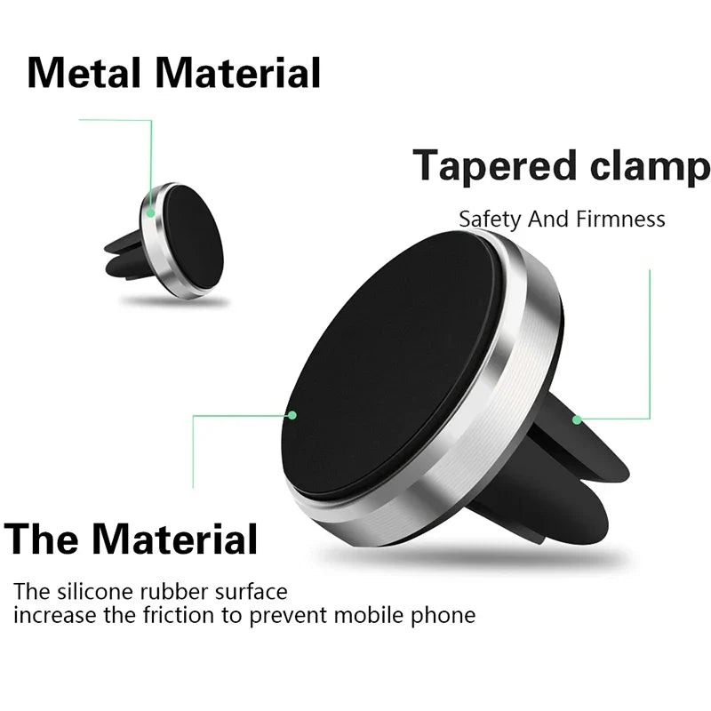 Universal Magnetic Car Phone Holder - Air Vent Mount Stand for iPhone, Samsung & Xiaomi Smartphones