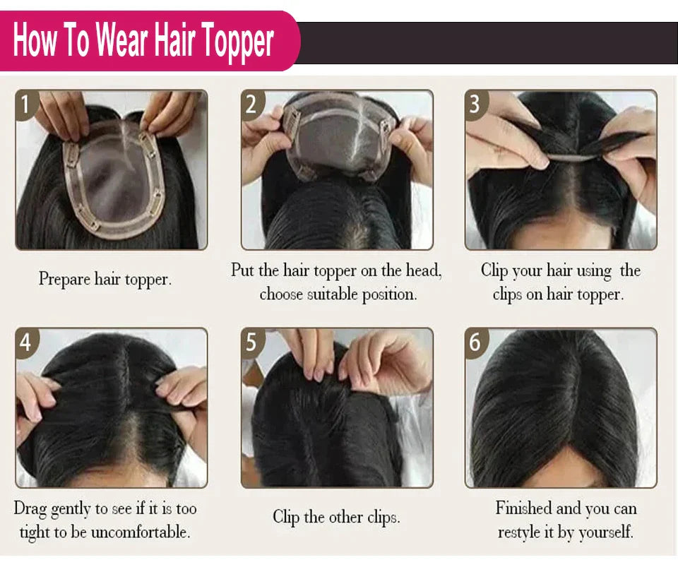 Dazzeal Human Hair Topper – 100% Real Straight Hair, Lace Base, Clip-In with Bangs, 10x12cm, 360° Coverage
