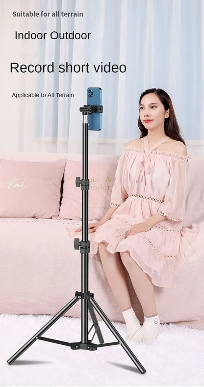 160cm Live Broadcast Tripod – Metal Camera Stand with Selfie Light, Phone Holder & Thermometer for Anchors