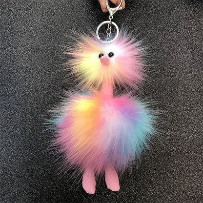 Cute Doll Ostrich Plush Pendant Keychain – Colorful Fur Ball Backpack Key Ring, Creative Gift for Women 2025 Xmas & New Year