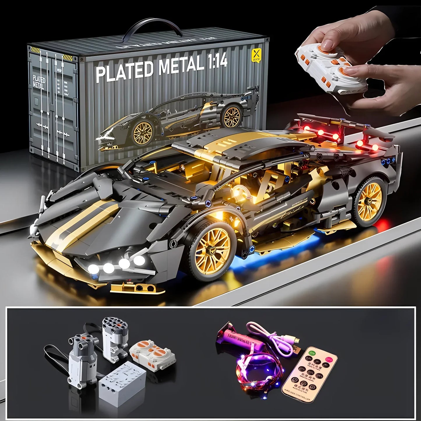 1:14 Technical Racing Sport Car Model Building Blocks – DIY Supercar Brick Puzzle for Adults & Kids, 1280+ Pieces