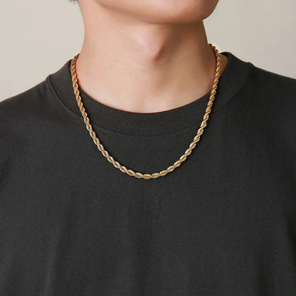 Vnox Dainty Gold Color Rope Chain Necklace – Chic Twisted Collar for Men & Women, Waterproof Stainless Steel, 2-5mm Width