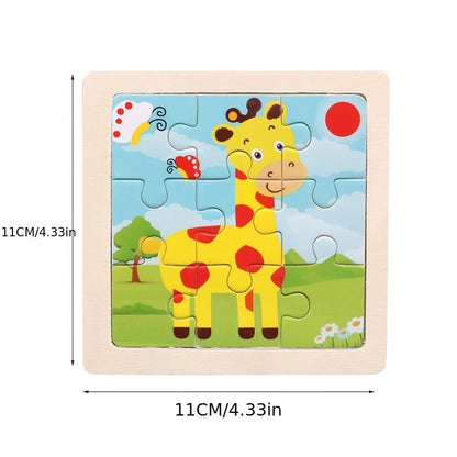 11cm Kids Wooden Jigsaw Puzzle – Cartoon Animal & Vehicle Montessori Educational Toys