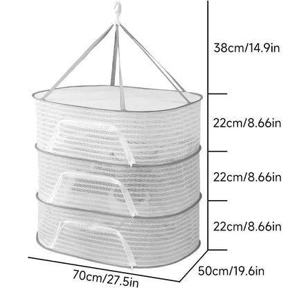 3 Tier Portable Mesh Hanging Dryer and Herb Rack - Ideal for Drying Buds, Fruits, Vegetables, and More