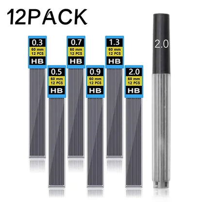 Mechanical Pencil Lead Refill Set 0.3–2.0mm HB – Multi-Size Press Automatic Pencil Leads for Drawing, Painting & Student Stationery