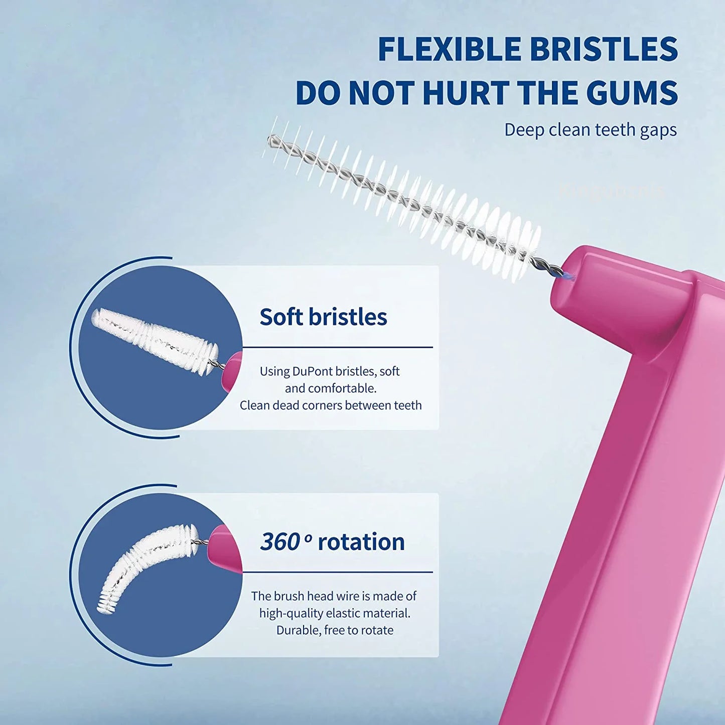 Kingubznis Interdental Brush Set - Stainless Steel Orthodontic Dental Floss Brushes with Angled Short Handle