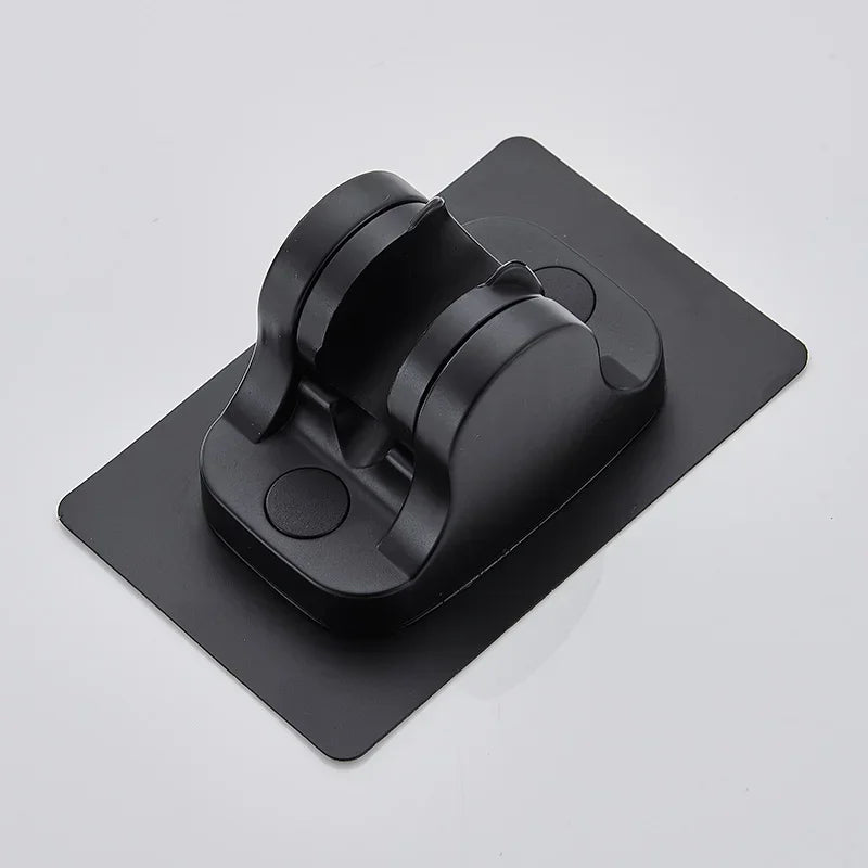 Adjustable Shower Head Holder with Suction Cup – No-Drill Black Wall Mount Bathroom Accessory
