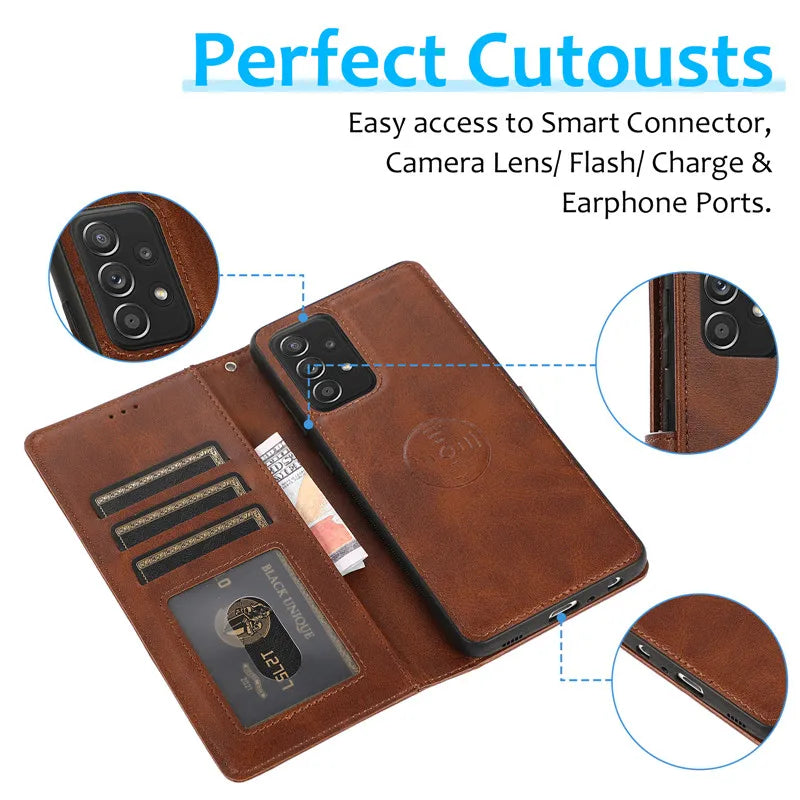Samsung Galaxy A16–A15–A55–A14–A34–A54–A13–A33–A53–A73–A52–A72–A51 Case - Magnetic Flip Leather Wallet Cover with Card Slots