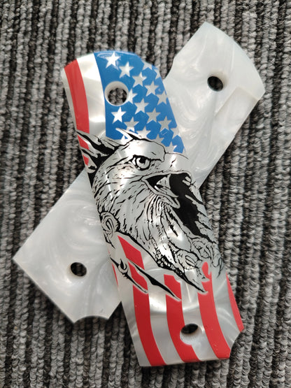 1911 Pearl Pistol Grips - White Eagle Design Full Size Grip Panels for Colt & 1911 Models