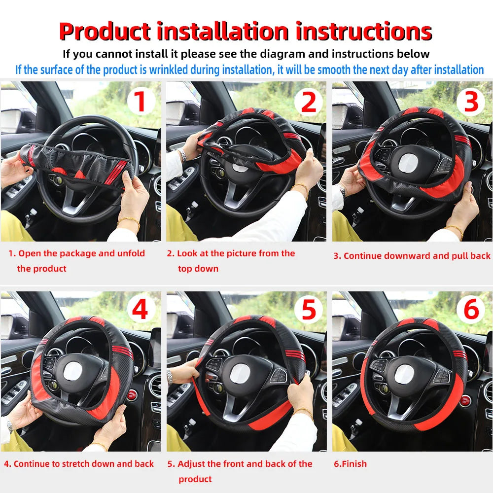 Little Monster PU Embossed Leather Steering Wheel Cover — No Inner Ring, Fits 14.5-15 Inch Wheels