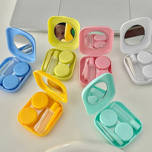 Mini Portable Contact Lens Case Kit – Solid Color Storage Box with Tweezer & Suction Stick Travel Holder