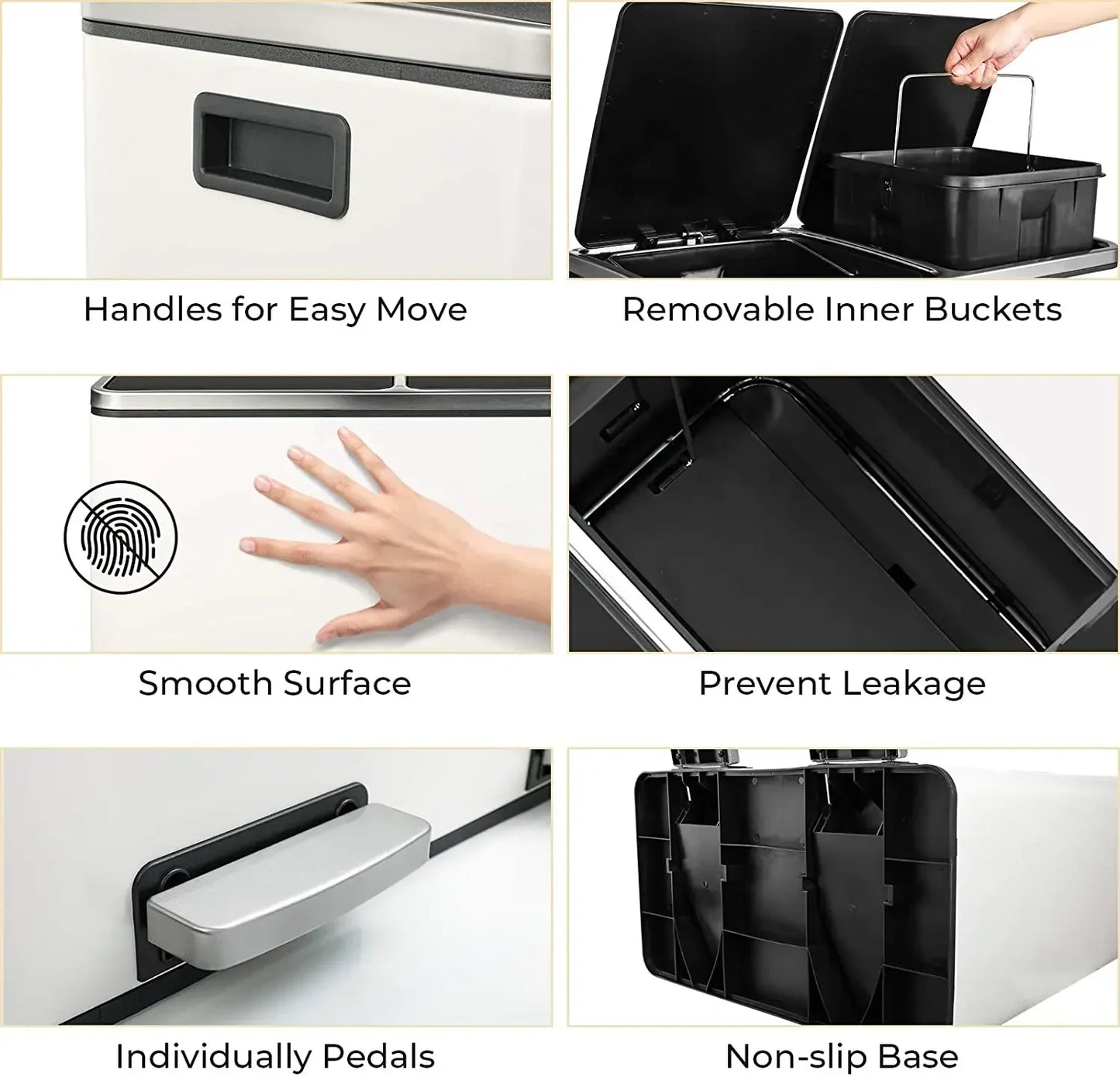 60L Dual Compartment Kitchen Step Trash Can – Hands-Free, Soft-Close Lid, Brushed Stainless Steel