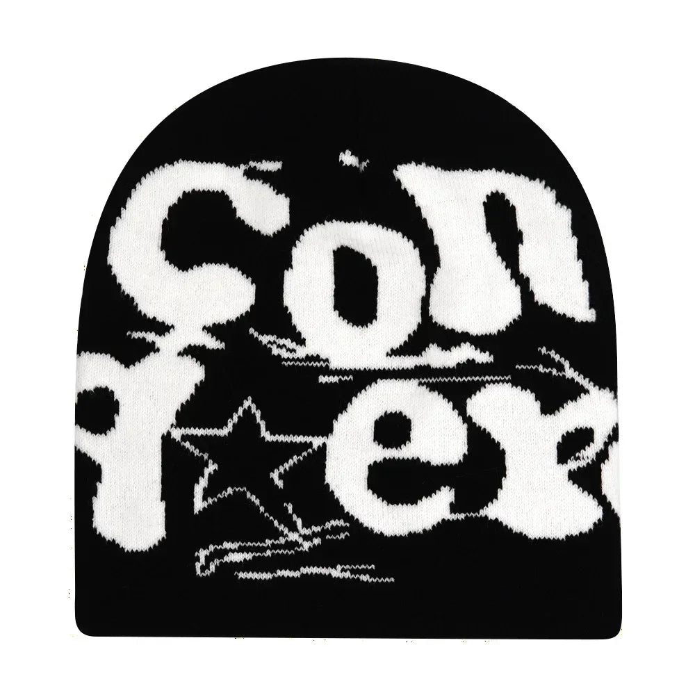 Y2K Letter Knitted Beanie Cap – Unisex Winter Autumn Warm Ski Skullcap, Hip Hop Streetwear Ear Cover Hat for Men & Women