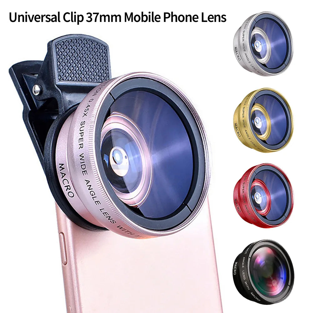2 IN 1 Universal Clip Mobile Phone Lens - Professional 0.45x Super Wide-Angle + Macro HD Lens - Compatible with iPhone & Android (37mm)