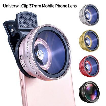 2 IN 1 Universal Clip Mobile Phone Lens - Professional 0.45x Super Wide-Angle + Macro HD Lens - Compatible with iPhone & Android (37mm)