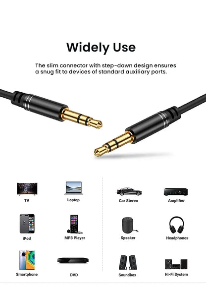 3.5mm Male to Male Aux Audio Cable — Compatible with Car Stereos, Speakers & Headphones