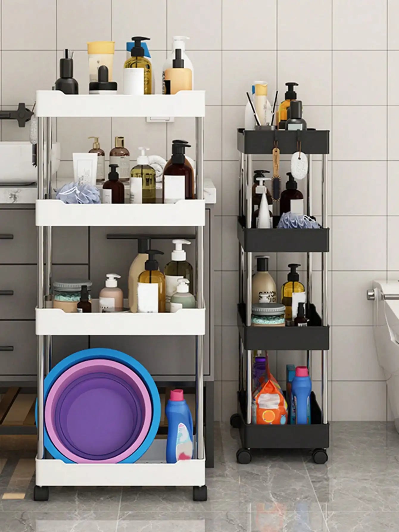1pcs Rolling Utility Cart: 3/4 Tier Movable Storage Shelf - Slim Slide Organizer for Kitchen, Bathroom, or Living Room