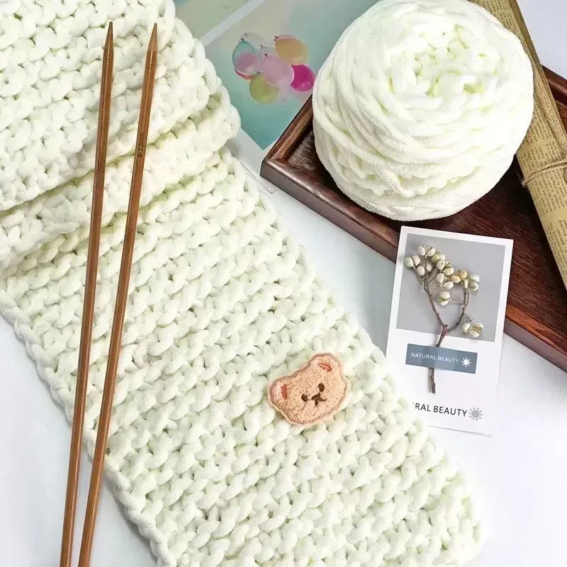 100g Chenille Knitting Yarn – Soft Thick Cotton Ice Strip Wool for DIY Hand Knitting Scarves & Crafts