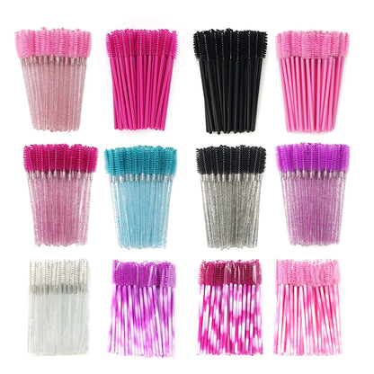 ANNAFRIS 50pcs Disposable Eyelash & Eyebrow Brushes — Soft Crystal Lash Extension Mascara Wands Makeup Tools