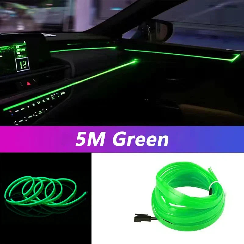 5M Car Interior LED Strip Light - USB Flexible Neon Ambient Lighting for Auto DIY Decoration