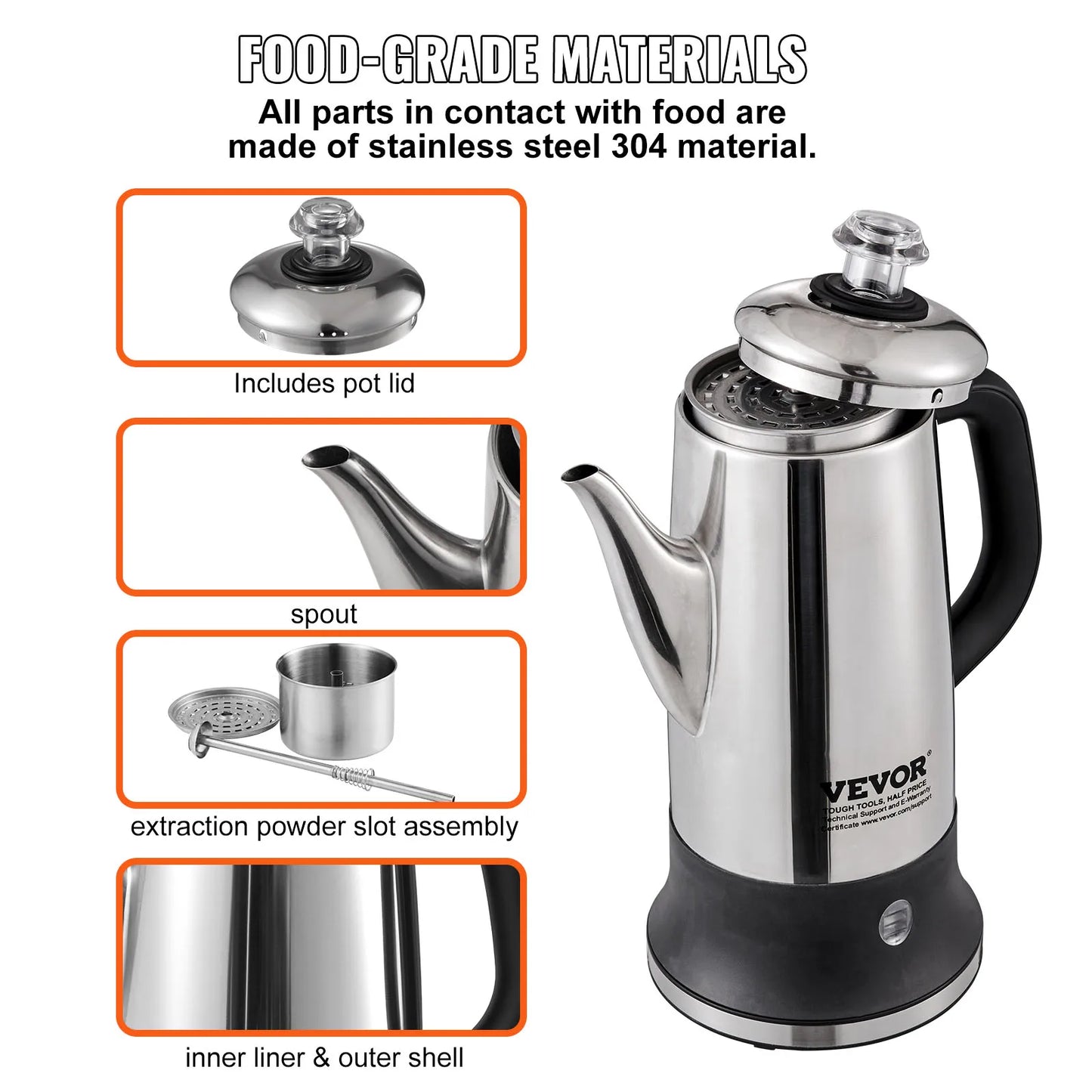 SucceBuy 12-Cup Electric Coffee Percolator – 304 Stainless Steel with Keep Warm Function
