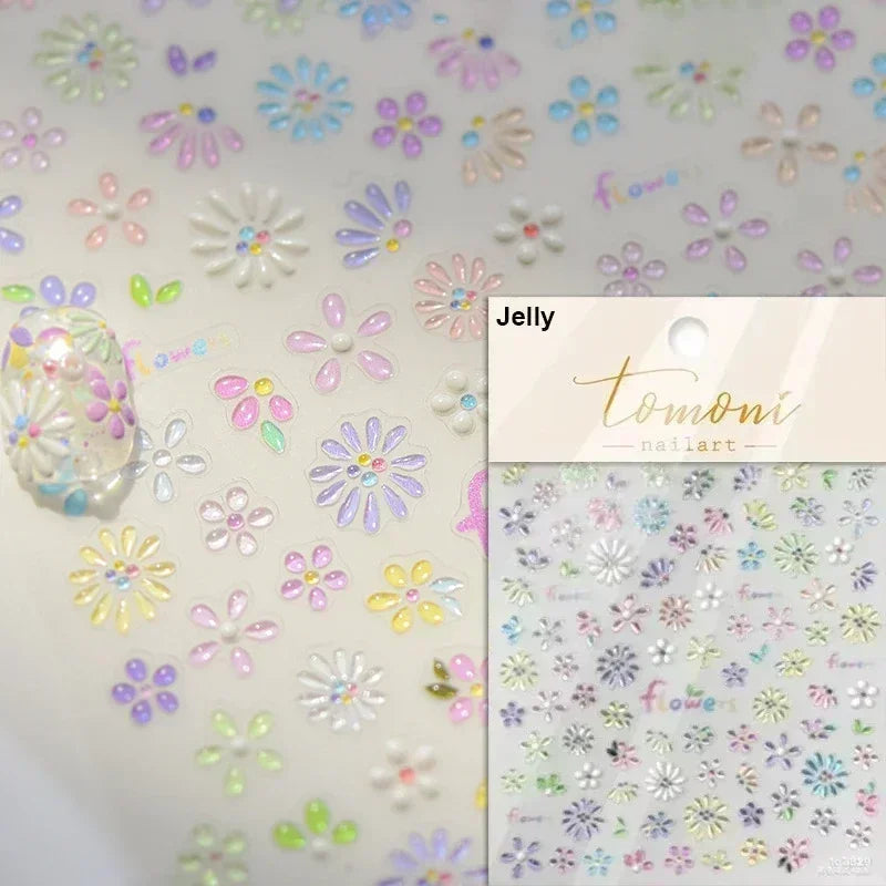 Floral Nail Art Stickers - White Rose Lily Daisy Peony Cherry Blossom & Magnolia Manicure Decals for DIY Nails