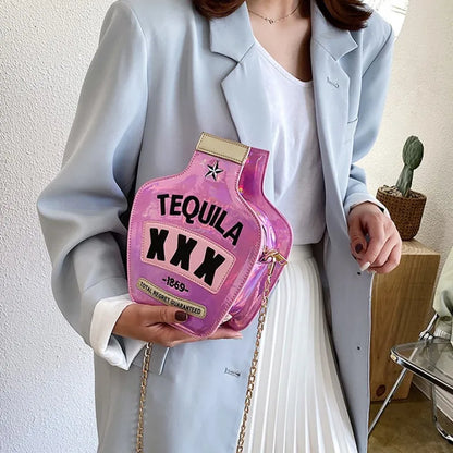 Ladies Fashion Laser Sequin Letter Wine Bottle Crossbody Shoulder Bag – Creative Personalized Design