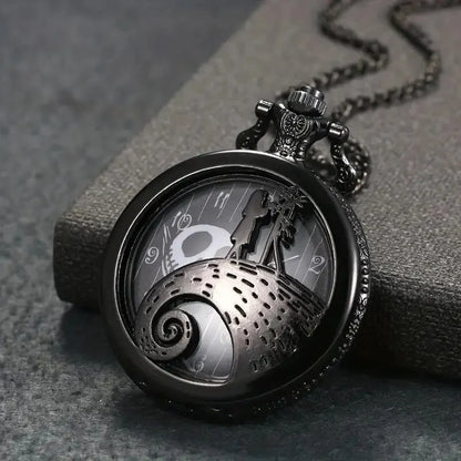 Fashion Skeleton Quartz Pocket Watch with Chain Necklace - Vintage Pendant Clock for Men & Women