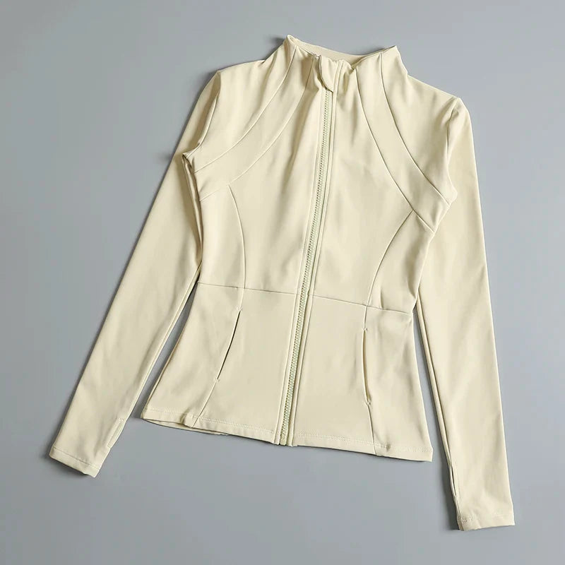 New Yoga Wear Ladies Coat – High Elastic Loose Fitness Top, Long Sleeve Stand-Up Collar for Exercise