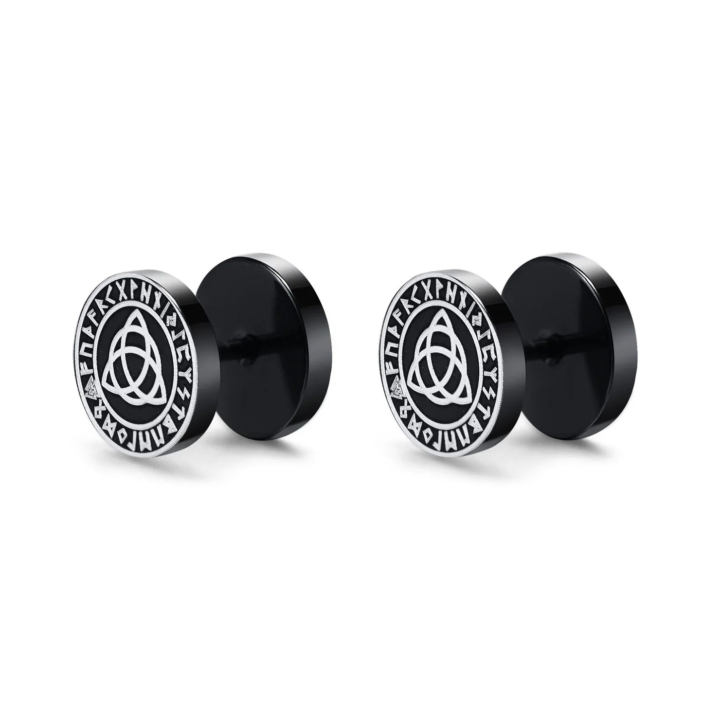 Vnox Men's Viking Black Stud Earrings - Vegvisir & Norse Valknut, Cool Punk Stainless Steel Set