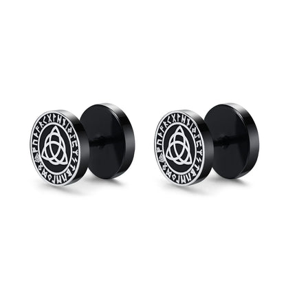 Vnox Men's Viking Black Stud Earrings - Vegvisir & Norse Valknut, Cool Punk Stainless Steel Set
