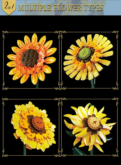 1328PCS Sunflower Building Blocks Set – Creative Flower Bouquet Vase Model for Home Decor & Kids Gifts