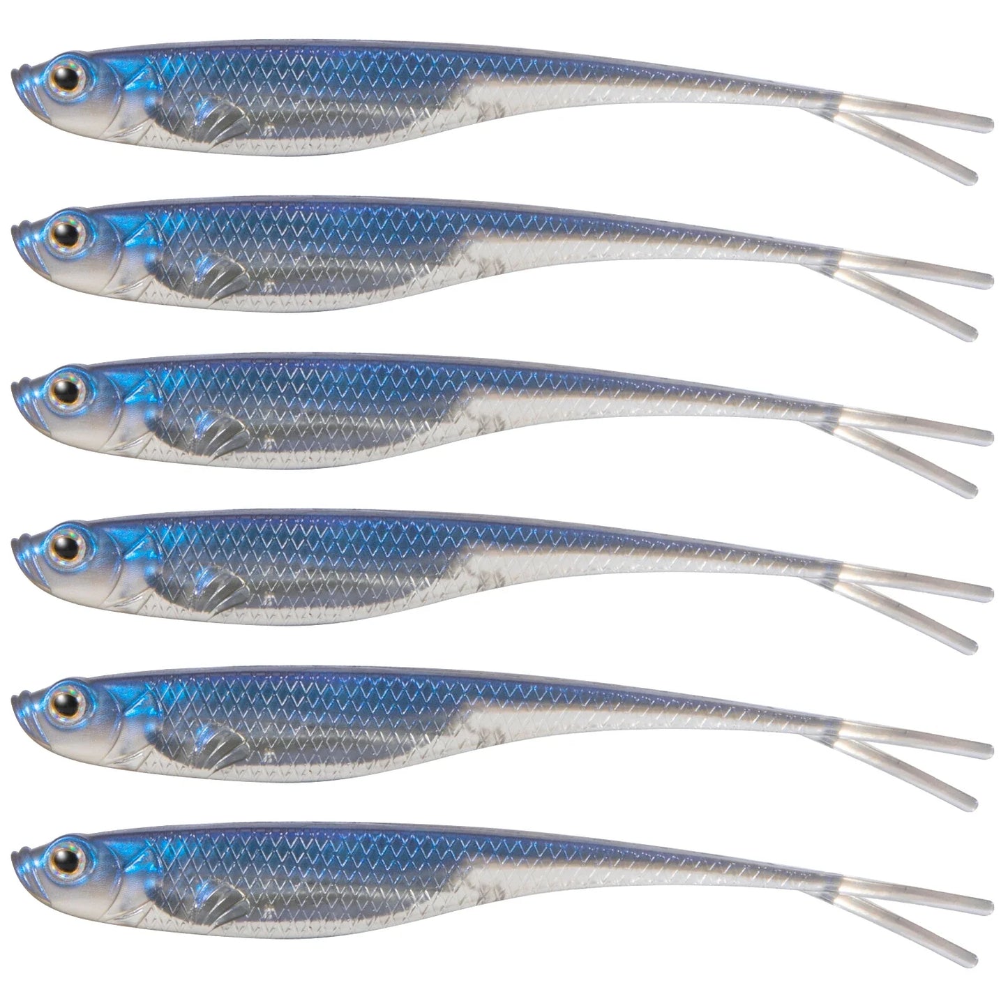 Dr.Fish 5/6pcs Soft Fishing Lures — Saltwater Silicone Fork Tail Drop Shot Baits for Bass, Trout, Pike, Walleye, Weedless