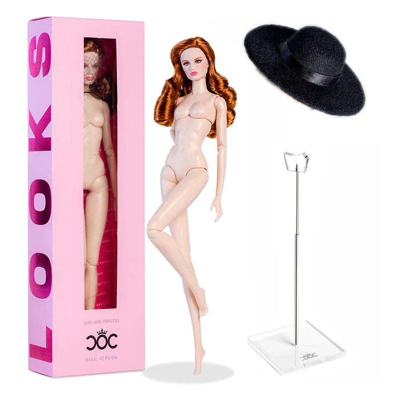 32cm Supermodel Doll with Stand – White Skin Fashion Doll with Woolen Hat, Trendy DIY Toy & Collector Gift