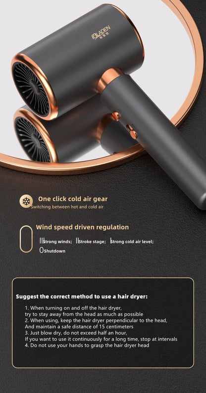 Professional Foldable Hair Dryer with Negative Ions & Blue Light – High Power Salon & Home Use
