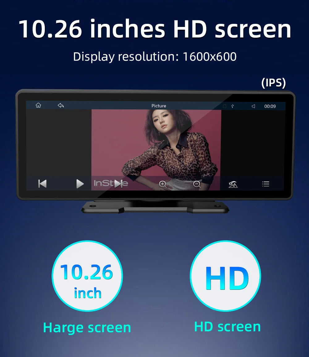BQCC 10.26-Inch Portable Wireless CarPlay Screen – HD Rearview Camera, Car Radio DVR, MP5 Multimedia Player, Android Auto