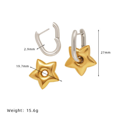 Lucky Star Stainless Steel Star Earrings — French Oval Five-Pointed Design, Long-Lasting Color
