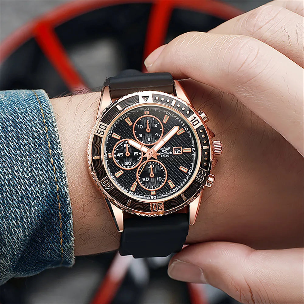 UTHAI CA09 Men’s Luxury Quartz Watch – Silicone Band Sports & Business Wristwatch with Calendar