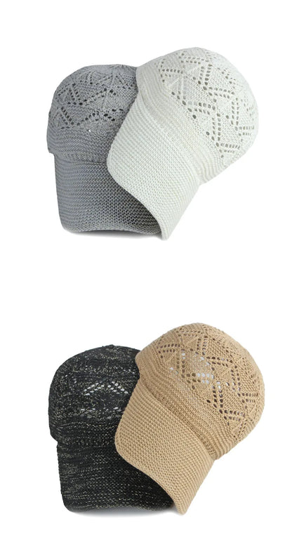 Women’s Summer Hollow Baseball Cap – Breathable Knitted Mesh Adjustable Sun Hat for Holiday and Outdoor Use