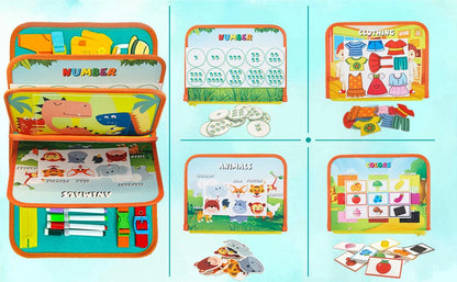 TUNJILOOL Montessori Busy Board – Early Educational Toy for Toddlers, Felt Cloth Story Book, 3D Shape & Color Match