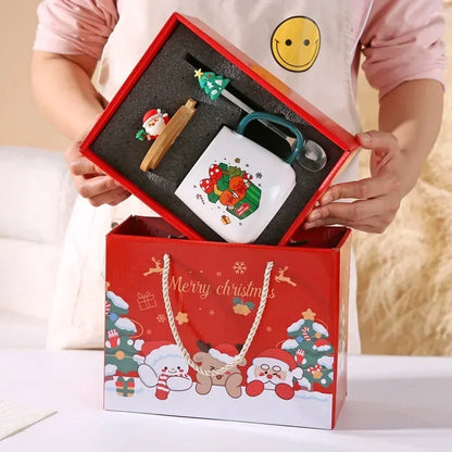 Christmas Gift Ceramic Mug Set - Mug with Lid and Spoon, Perfect Coffee Cup for Holiday Gifting