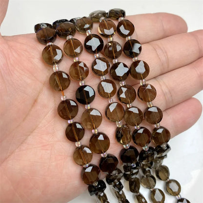10mm Natural Gemstone Beads - Flat Round Faceted Crystal Jade Loose Beads for DIY Necklace & Bracelet Jewelry Making