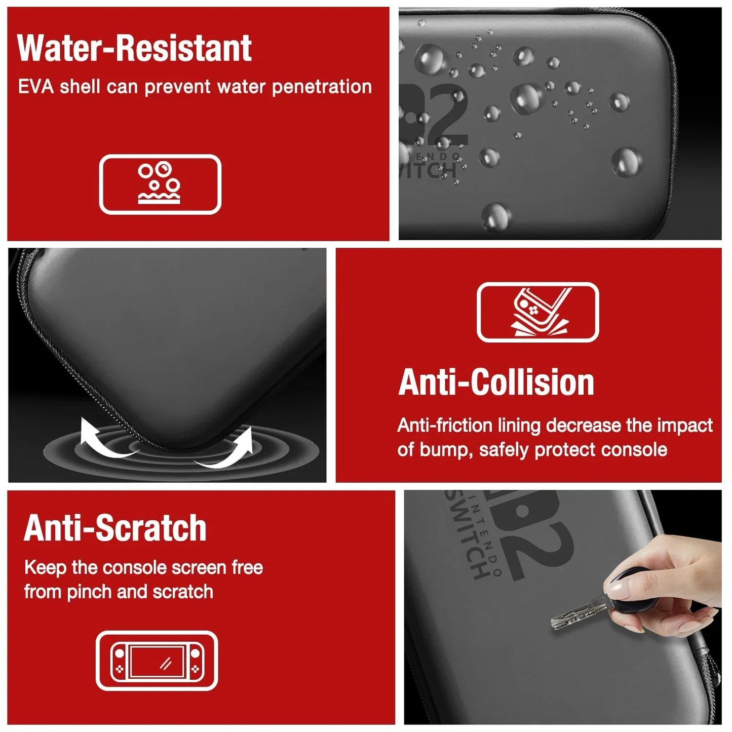 Slim Waterproof Carrying Case for Nintendo Switch 2 (2025) — EVA Hard Shell Protective Storage Handbag for Accessories