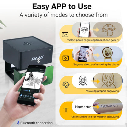 DAJA DJ6 Mini Portable Laser Engraver – DIY Bluetooth CNC Engraving Machine for Wood, Leather, Plastic, Paper & Metal Dog Tags, Logo Printing Tool