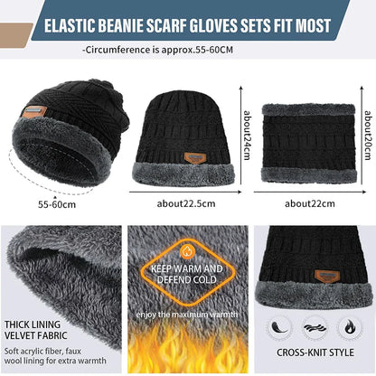 2022 Winter Beanie Hat Set for Men & Women - Thick Wool Knitted Cap with Neck Scarf & Balaclava Mask, Bonnet Style