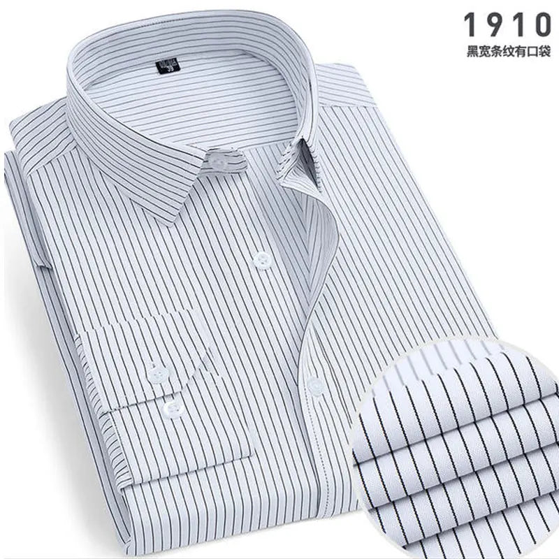 Men's Striped Long Sleeve Shirt - Slim Fit Wrinkle-Resistant Business Casual Shirt for Spring